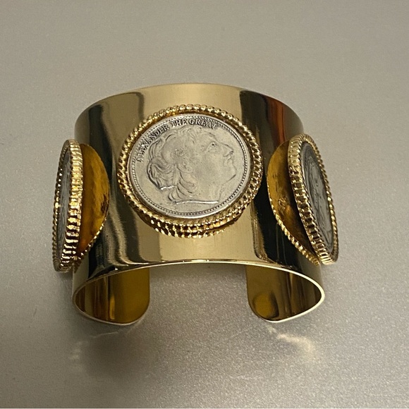 Large Roman Coin Gold Cuff Bracelet With Silver Coins “Alexander The Great” - Picture 4 of 9